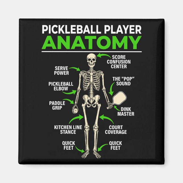Pickleball player anatomy funny dink pickle ball magnet (Front)