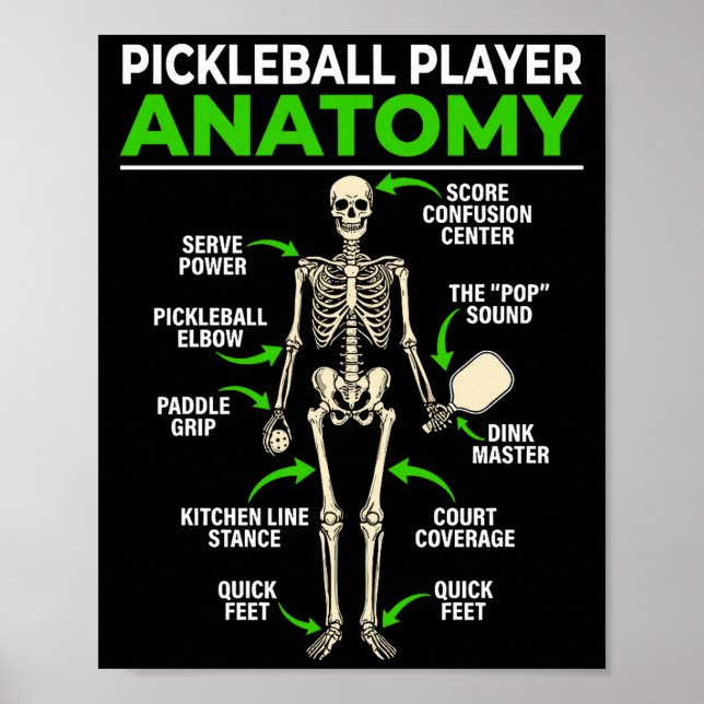 Pickleball player anatomy funny dink pickle ball poster (Front)