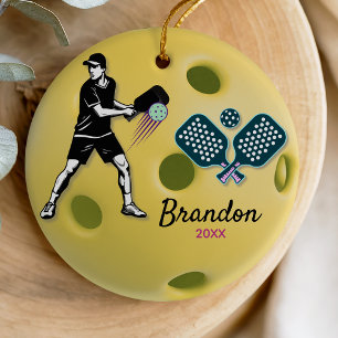 pickleball player athlete sports paddles custom ceramic tree decoration