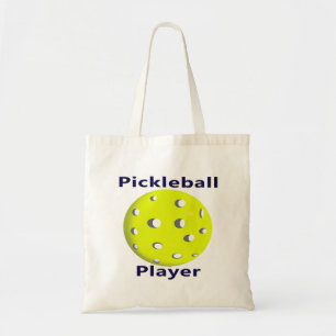 Pickleball Player Blue Text Yellow Ball Design Tote Bag