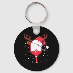 Pickleball Player Christmas Holiday Reindeer Xmas Key Ring