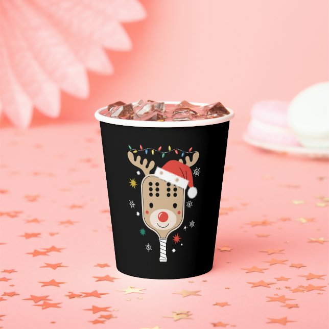 Pickleball Player Christmas Holiday Reindeer Xmas  Paper Cups (Insitu)