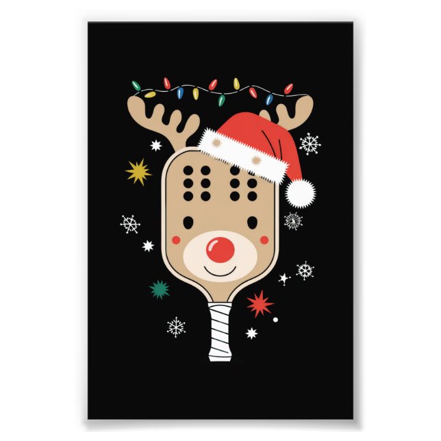 Pickleball Player Christmas Holiday Reindeer Xmas  Photo Print (Front)