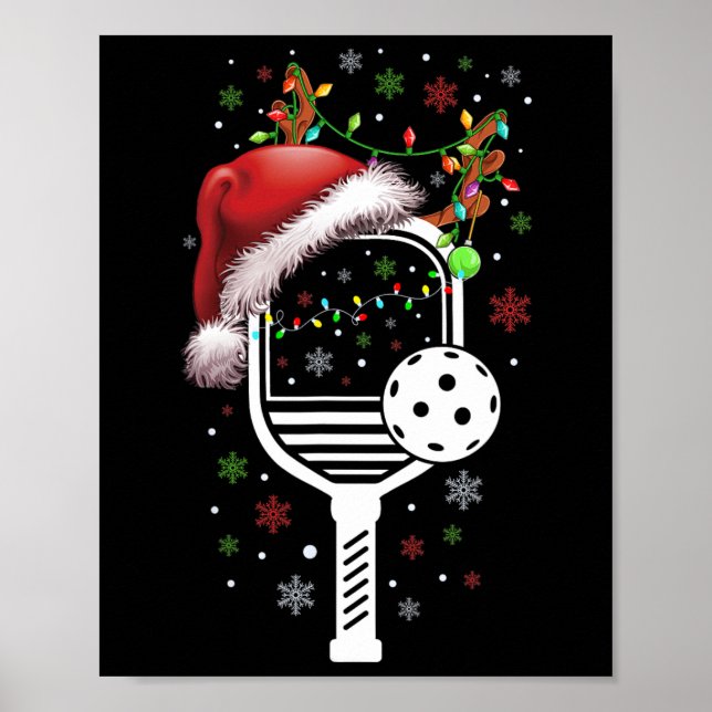 Pickleball Player Christmas Holiday Reindeer Xmas  Poster (Front)