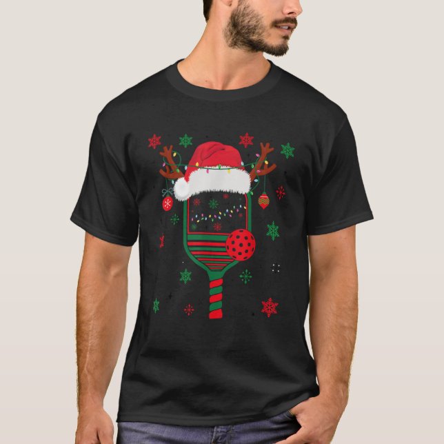 Pickleball Player Christmas Holiday Reindeer Xmas  T-Shirt (Front)