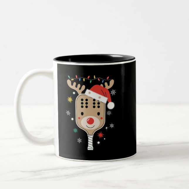 Pickleball Player Christmas Holiday Reindeer Xmas  Two-Tone Coffee Mug (Left)