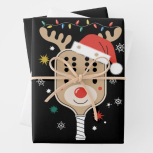Pickleball Player Christmas Holiday Reindeer Xmas Wrapping Paper Sheet
