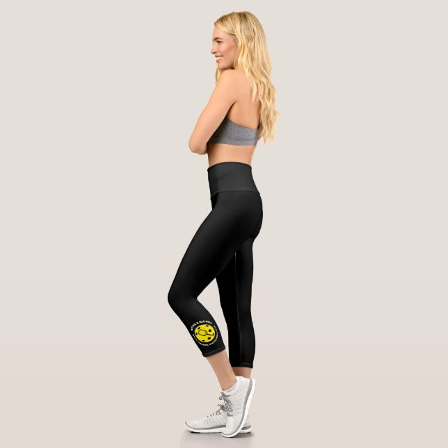 Pickleball Player Club Team Custom Yellow Black Capri Leggings (Left)
