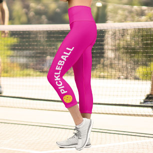 Pickleball Player Custom High Waisted Bright Pink Capri Leggings