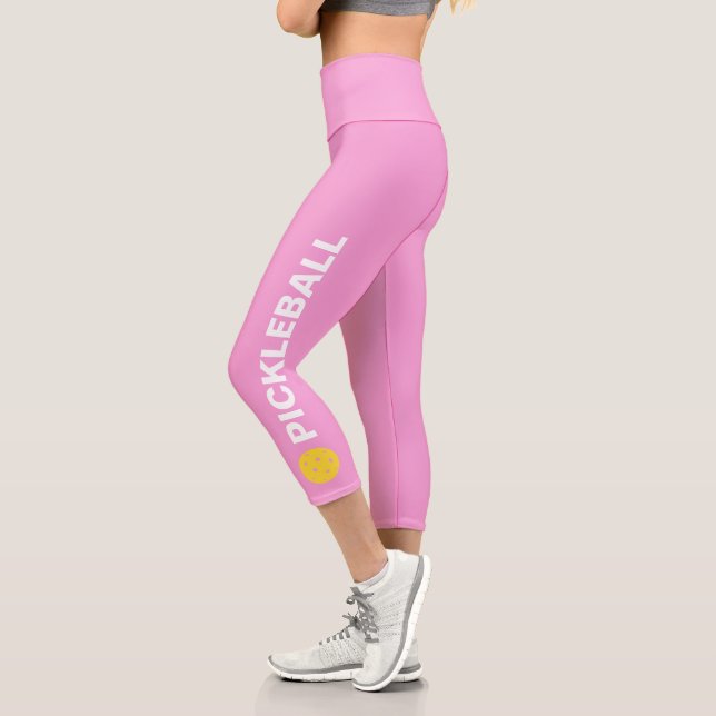 Pickleball Player Custom High Waisted Light Pink Capri Leggings (Left)