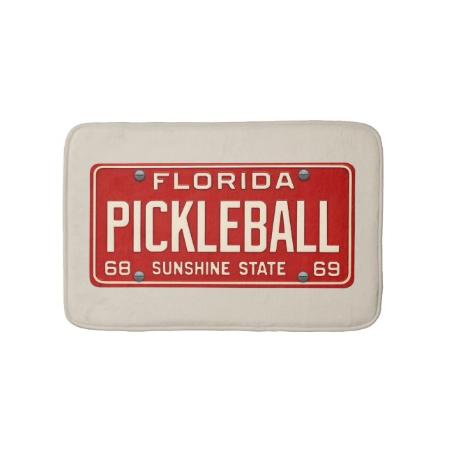 Pickleball Player Fan Retro Florida License Plate Bath Mat (Front)