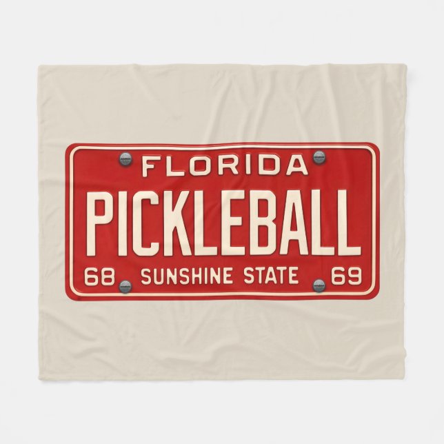 Pickleball Player Fan Retro Florida License Plate Fleece Blanket (Front (Horizontal))