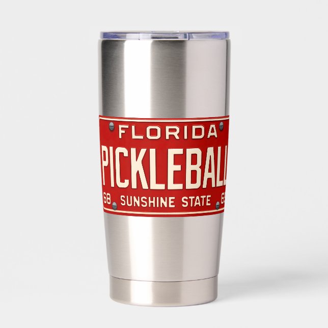 Pickleball Player Fan Retro Florida License Plate Insulated Tumbler (Front)