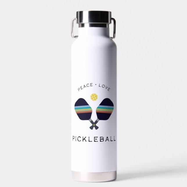 Pickleball Player Gift Peace Love and Pickleball  Water Bottle (Front)