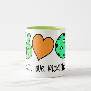 Pickleball Player Gift Peace, Love, Pickleball Two-Tone Coffee Mug