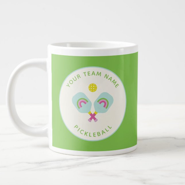 Pickleball Player Gift Rainbow Paddles Custom Team Large Coffee Mug (Left)