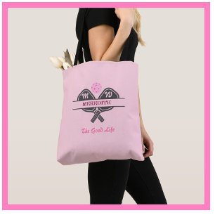 Pickleball Player Monogram Name Paddles Tote Bag