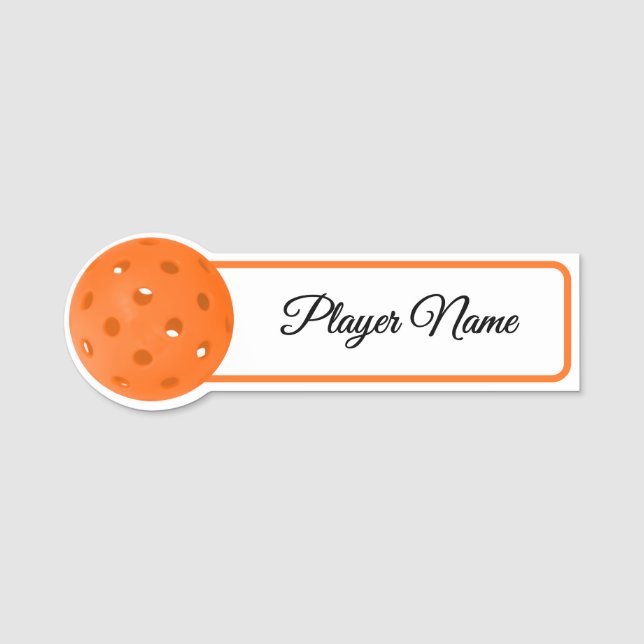 Pickleball Player Orange Pickleballs Personalized Name Tag (Front)