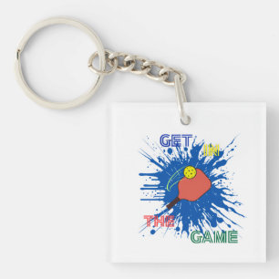 Pickleball player paddle sport game key ring