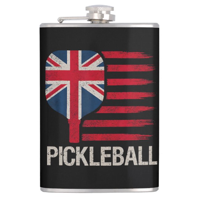 Pickleball Player Paddle Uk Flag  Hip Flask (Front)
