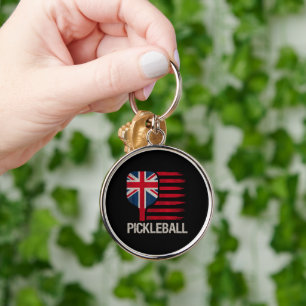 Pickleball Player Paddle Uk Flag Key Ring