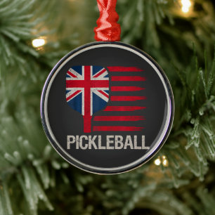 Pickleball Player Paddle Uk Flag  Metal Tree Decoration