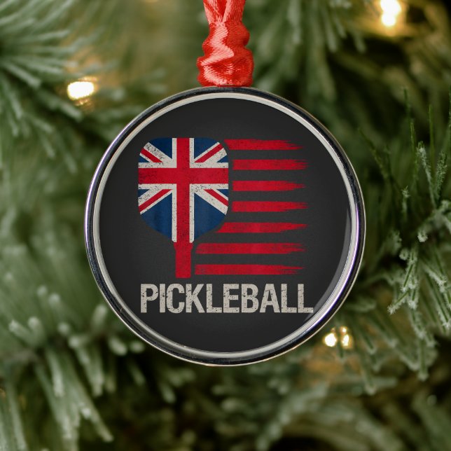 Pickleball Player Paddle Uk Flag  Metal Tree Decoration (Tree)