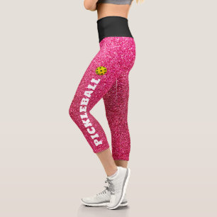 Pickleball Player Personalised Black Pink Glitter Capri Leggings