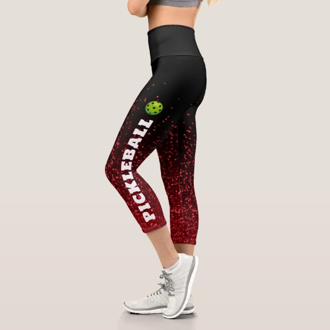 Pickleball Player Personalised Black red glitter   Capri Leggings (Left)