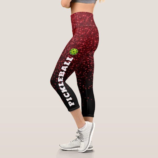 Pickleball Player Personalised Black red glitter   Capri Leggings (Left)