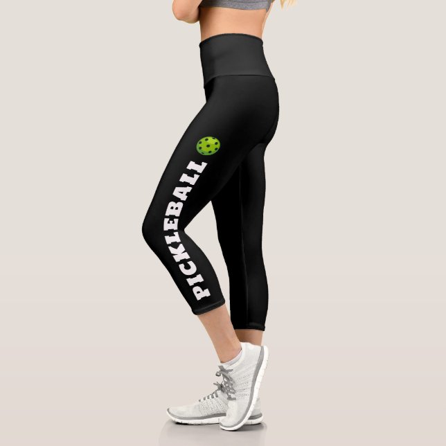Pickleball Player Personalised Black White  Capri Leggings (Left)