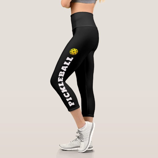 Pickleball Player Personalised Black White  Capri Leggings (Left)