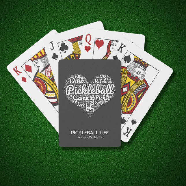 Pickleball Player Personalised Name Heart Design  Playing Cards (Add text and name to personalize.  See collection for other gifts with this design)
