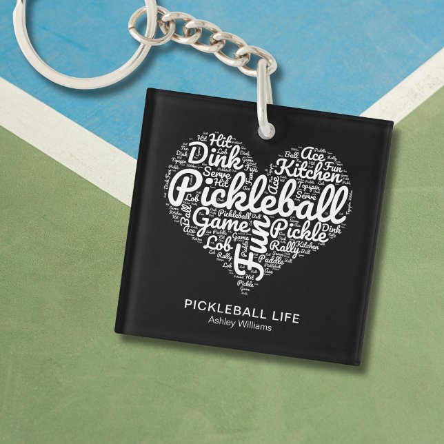 Pickleball Player Personalised Name Word Art Key Ring (Personalize with Text and Name, or delete text if you wish)