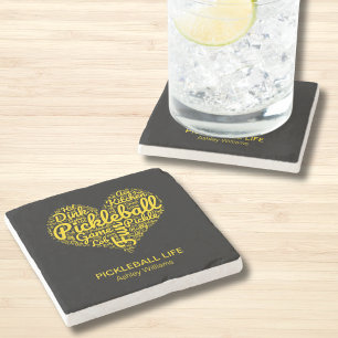 Pickleball Player Personalised Name Word Art Stone Coaster