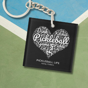 Pickleball Player Personalized Name Word Art Key Ring