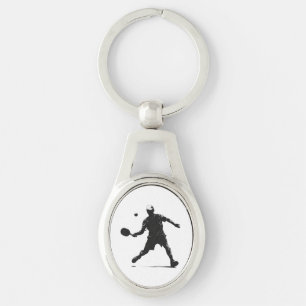 Pickleball Player Silhouette Sport Design Key Ring