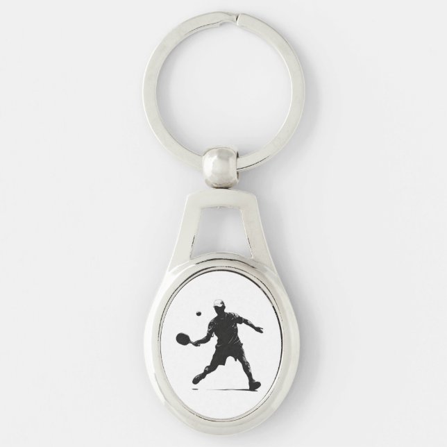 Pickleball Player Silhouette Sport Design Key Ring (Front)