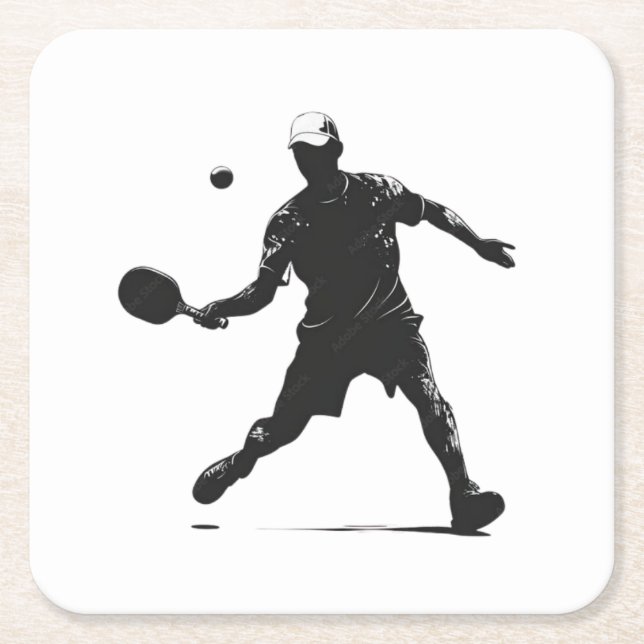 Pickleball Player Silhouette Sport Design Square Paper Coaster (Front)