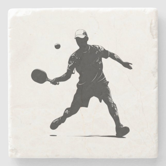 Pickleball Player Silhouette Sport Design Stone Coaster (Front)