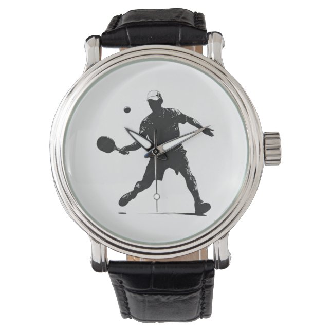 Pickleball Player Silhouette Sport Design Watch (Front)