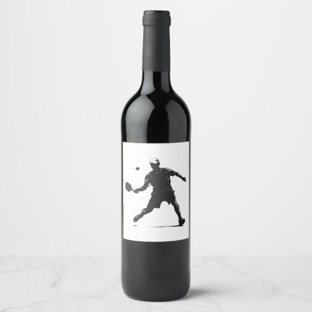 Pickleball Player Silhouette Sport Design Wine Label (Front)