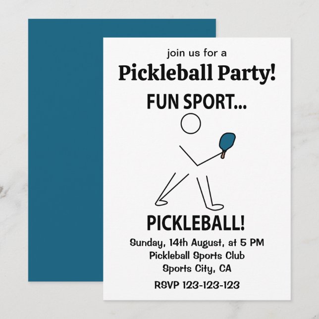 Pickleball Player Sports Fun Sport Pickleball Invitation (Front/Back)