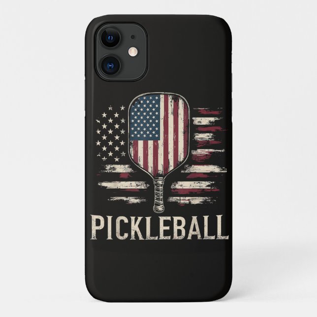 Pickleball Player US Flag Retro Paddleball Case-Mate iPhone Case (Back)