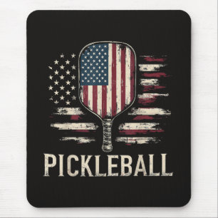 Pickleball Player US Flag Retro Paddleball Mouse Mat