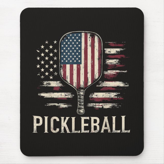 Pickleball Player US Flag Retro Paddleball Mouse Mat (Front)