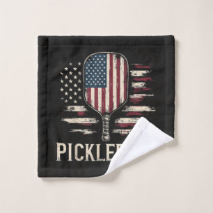 Pickleball Player US Flag Retro Paddleball Wash Cloth