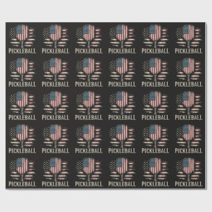 Pickleball Player US Flag Retro Paddleball Wrapping Paper
