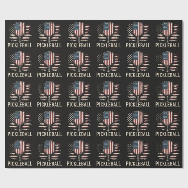 Pickleball Player US Flag Retro Paddleball Wrapping Paper (Flat)