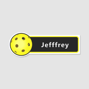 Pickleball Player Yellow Ball Black Personalized Name Tag